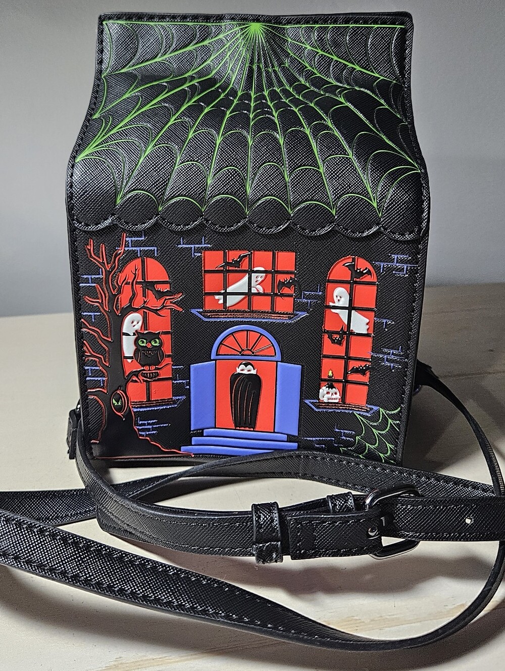 NWOT Fine By Me Mad Engine Halloween Haunted House Crossbody Purse Bag